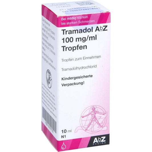 Das Produktfoto zeigt Tramadol Abz 100 Mg/Ml Tro.Z.Einn.M.Tropfaufsatz (10 ml) PZN 01017178