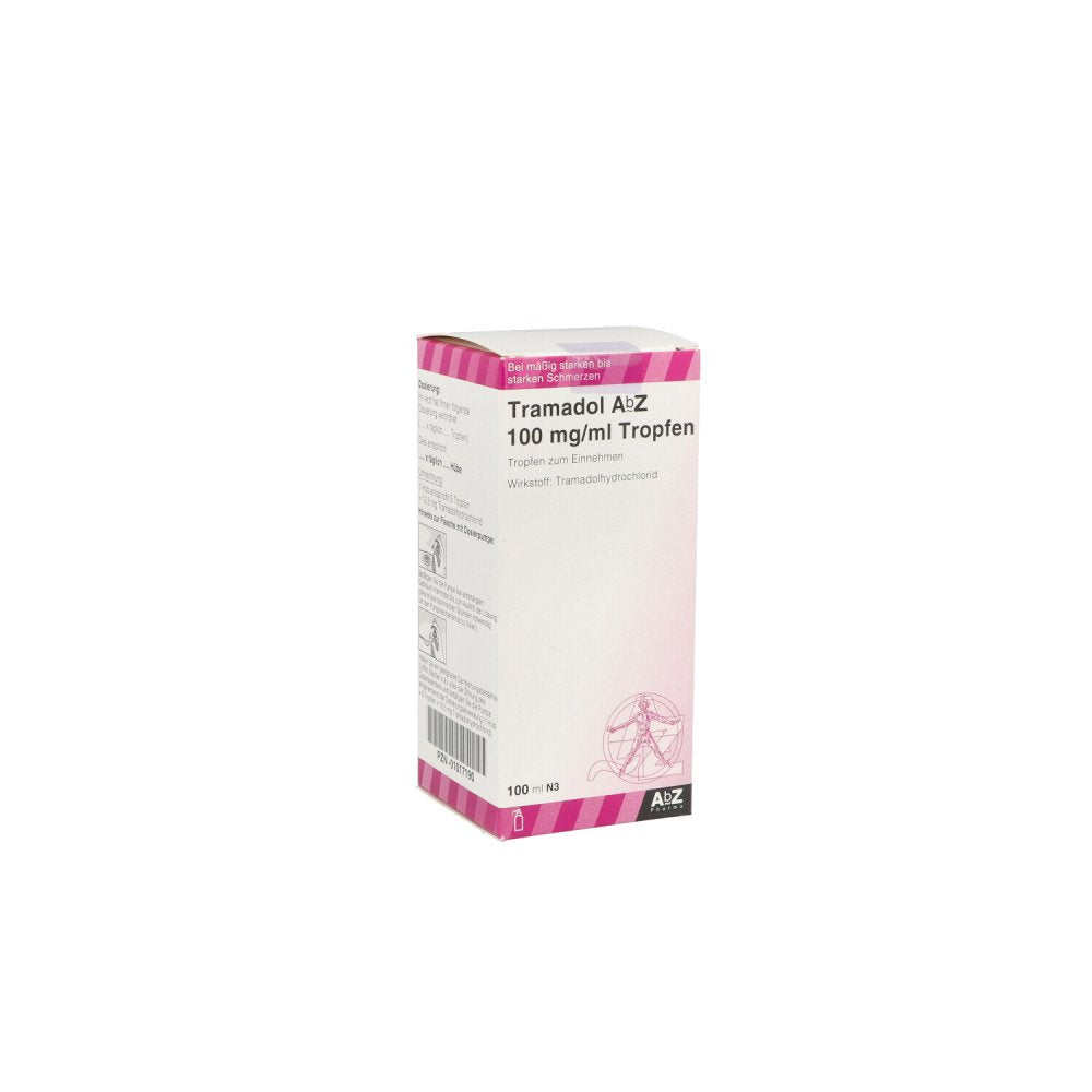 Das Produktfoto zeigt Tramadol Abz 100 Mg/Ml Tro.Z.Einn.M.Dosierpumpe (100 ml) PZN 01017190