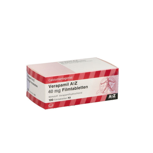Das Produktfoto zeigt Verapamil Abz 40 Mg Filmtabletten (100 stk) PZN 01017209