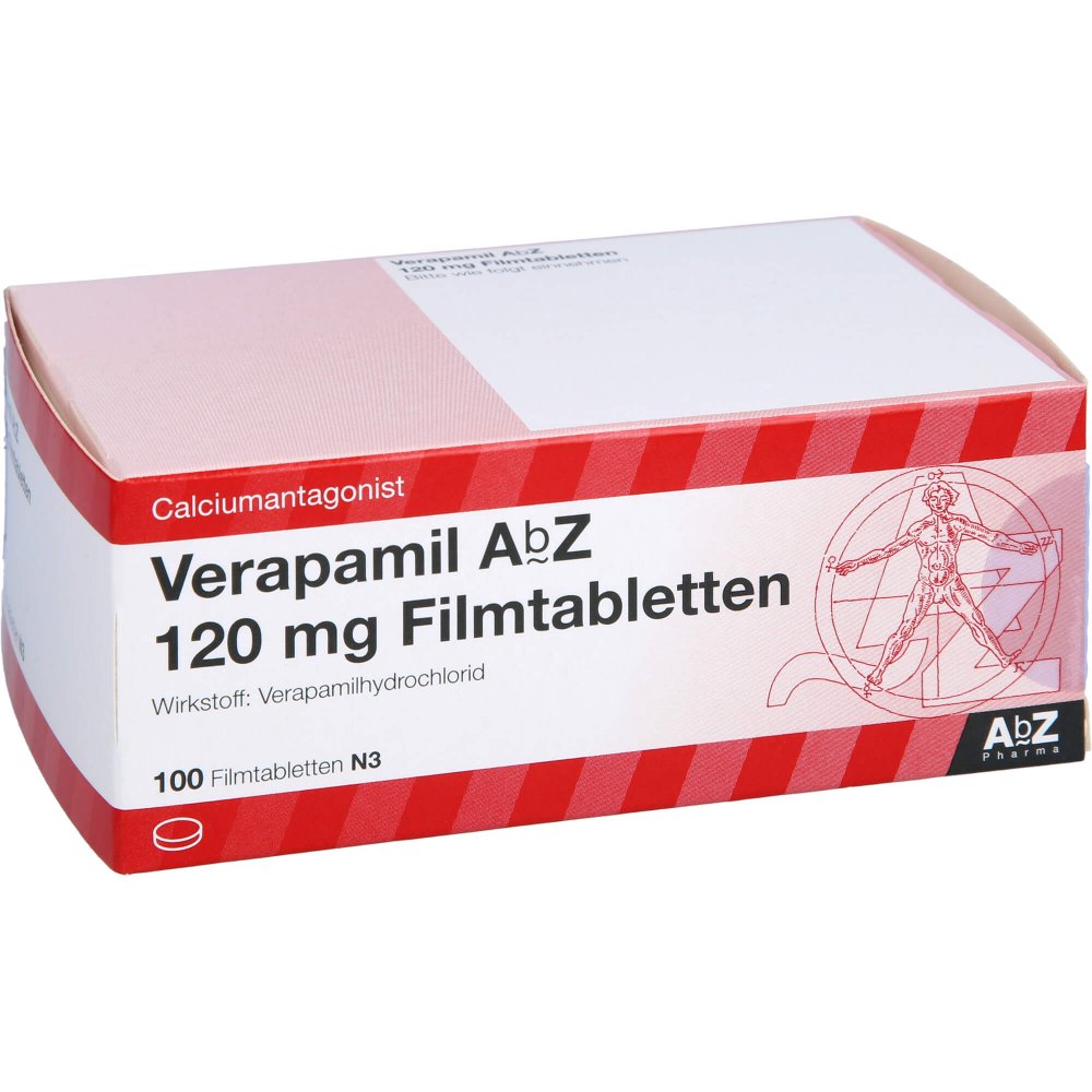 Das Produktfoto zeigt Verapamil Abz 120 Mg Filmtabletten (100 stk) PZN 01017238