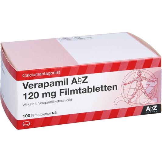 Das Produktfoto zeigt Verapamil Abz 120 Mg Filmtabletten (100 stk) PZN 01017238
