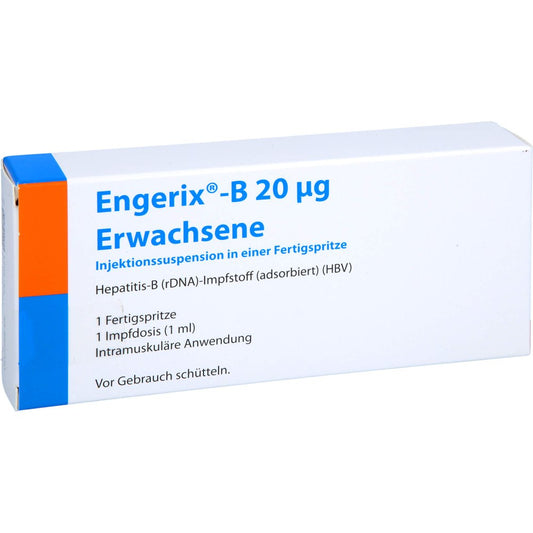 Das Produktfoto zeigt Engerix-B Erwachsene Inj.-Susp.I.E.Fertigspritze (1 stk) PZN 01018203
