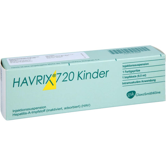 Das Produktfoto zeigt Havrix 720 Kinder Inj.-Susp.I.E.Fertigspritze (1 stk) PZN 01018284