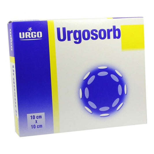 Das Produktfoto zeigt Urgosorb 10x10 Cm Kompressen (20 stk) PZN 01018427