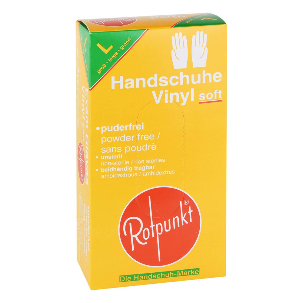 Das Produktfoto zeigt Handschuhe Vinyl Soft L (100 stk) PZN 01026906