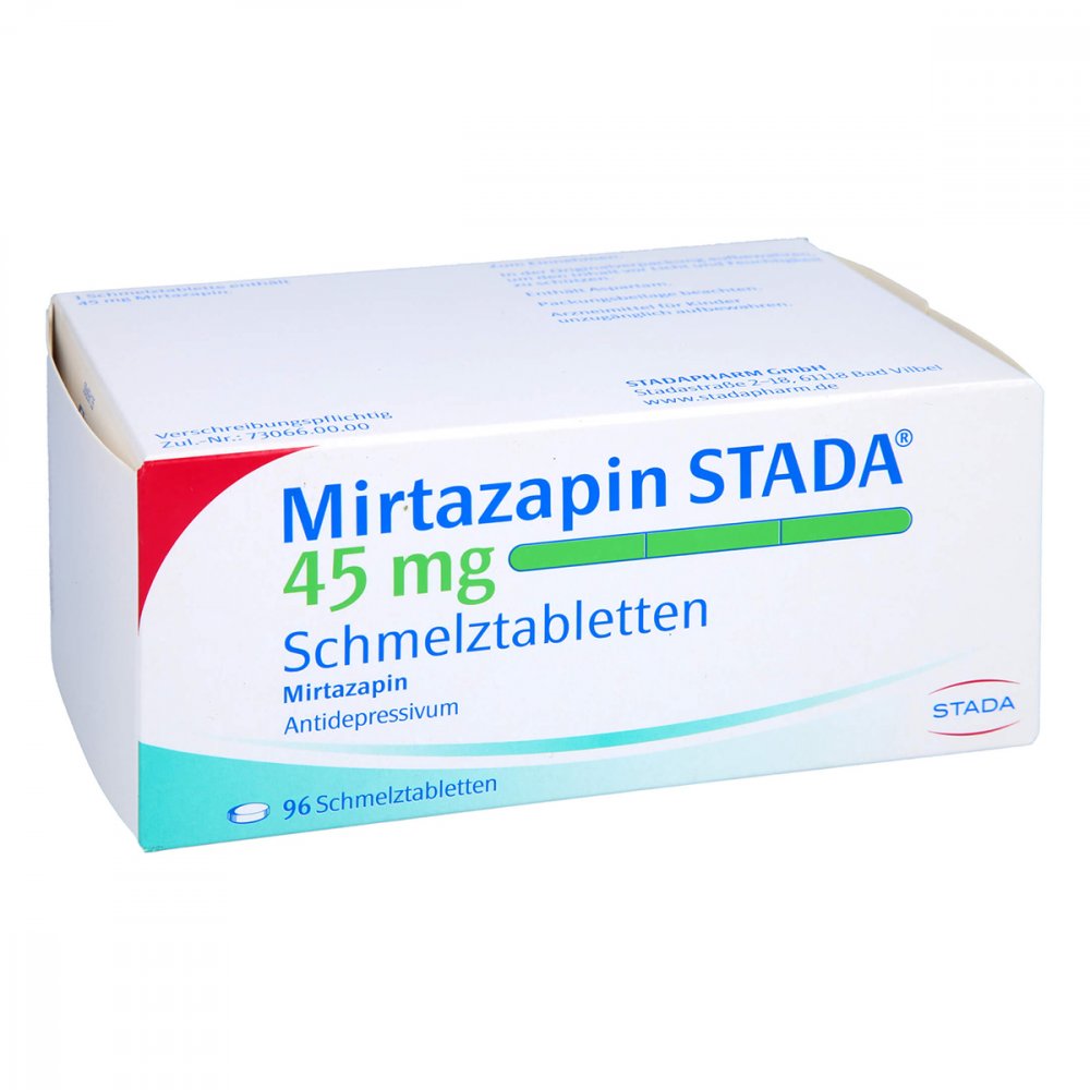 Das Produktfoto zeigt Mirtazapin Stada 45 Mg Schmelztabletten (96 stk) PZN 01027159