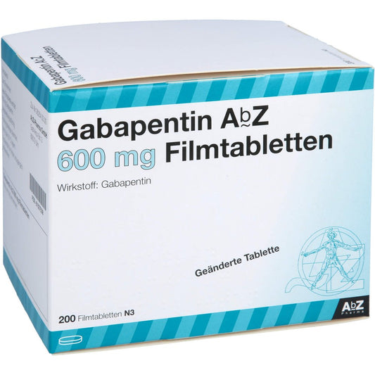 Das Produktfoto zeigt Gabapentin Abz 600 Mg Filmtabletten (200 stk) PZN 01027538