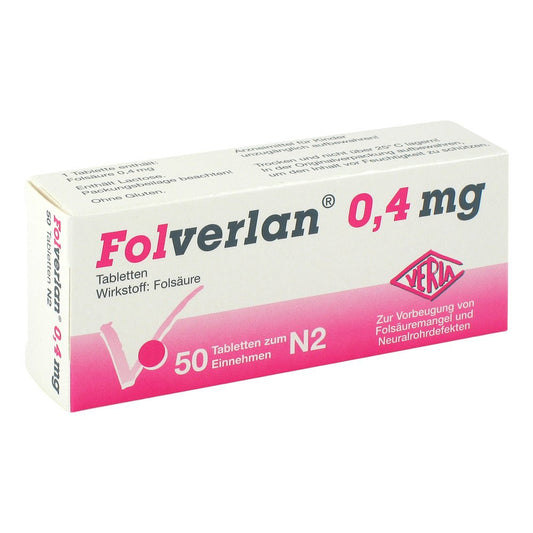 Das Produktfoto zeigt Folverlan 0,4 Mg Tabletten (50 stk) PZN 01032953