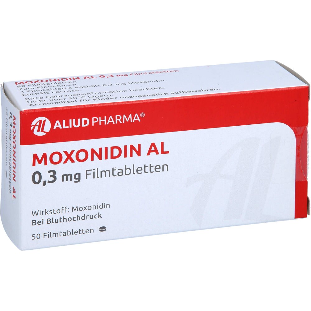 Das Produktfoto zeigt Moxonidin Al 0,3 Mg Filmtabletten (50 stk) PZN 01036129