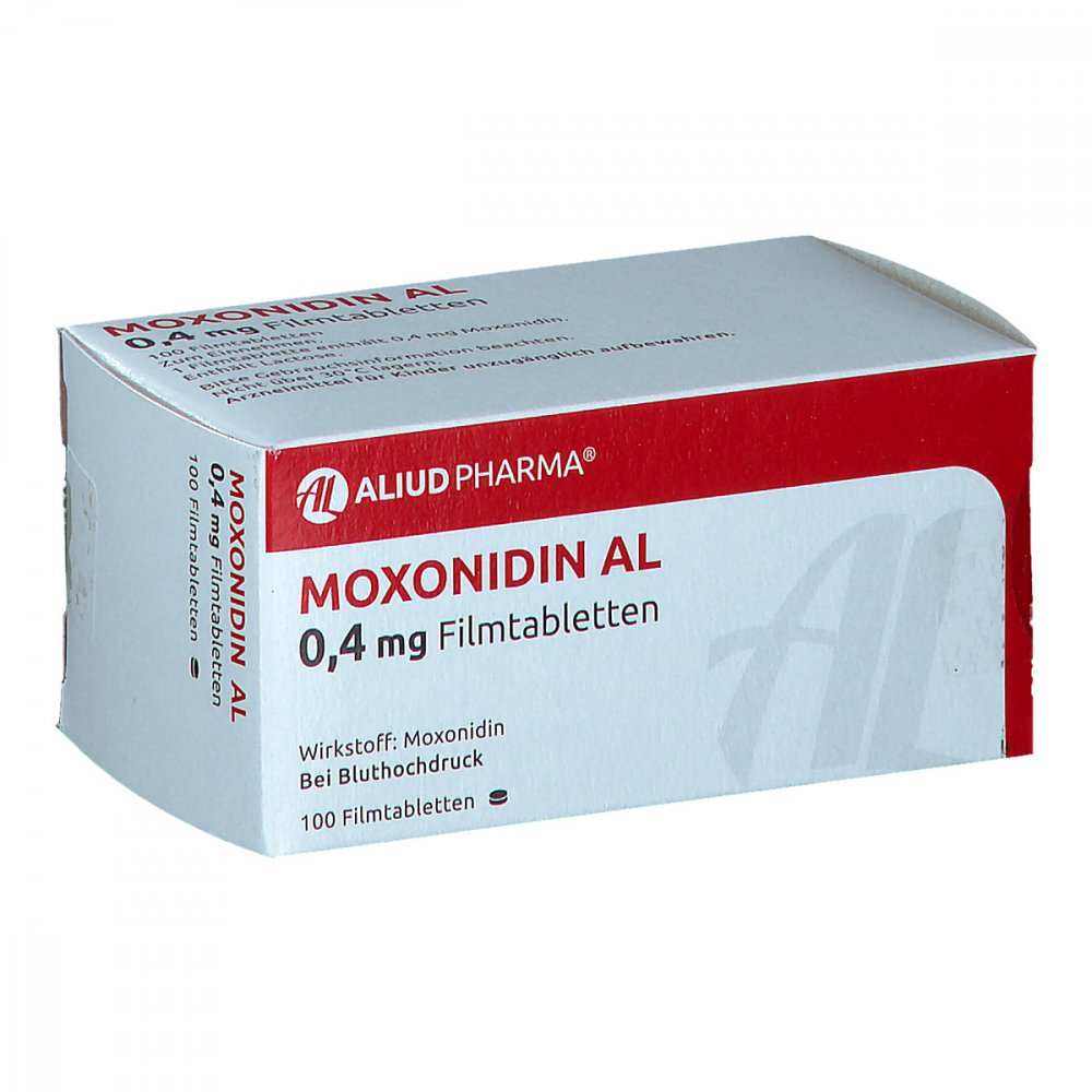 Das Produktfoto zeigt Moxonidin Al 0,4 Mg Filmtabletten (100 stk) PZN 01036141