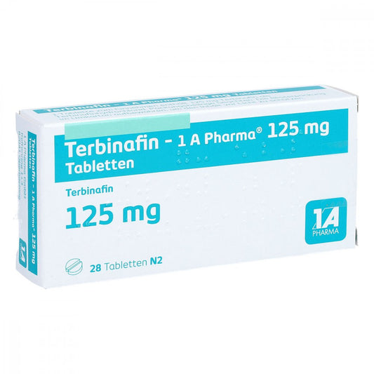 Das Produktfoto zeigt Terbinafin-1a Pharma 125 Mg Tabletten (28 stk) PZN 01044301