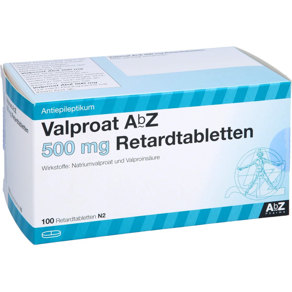Das Produktfoto zeigt Valproat Abz 500 Mg Retardtabletten (100 stk) PZN 01048552