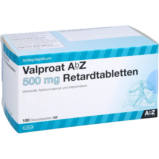 Das Produktfoto zeigt Valproat Abz 500 Mg Retardtabletten (100 stk) PZN 01048552