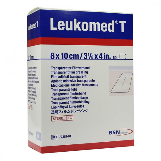 Das Produktfoto zeigt Leukomed Transp.Sterile Pflaster 8x10 Cm (50 stk) PZN 01050974
