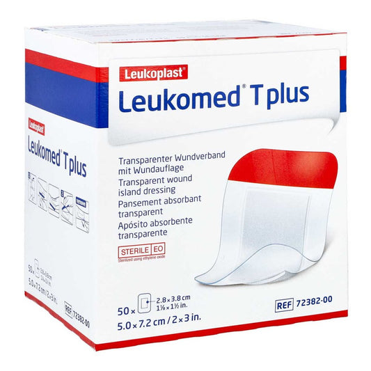 Das Produktfoto zeigt Leukomed Transp.Plus Sterile Pflaster 5x7,2 Cm (50 stk) PZN 01051040