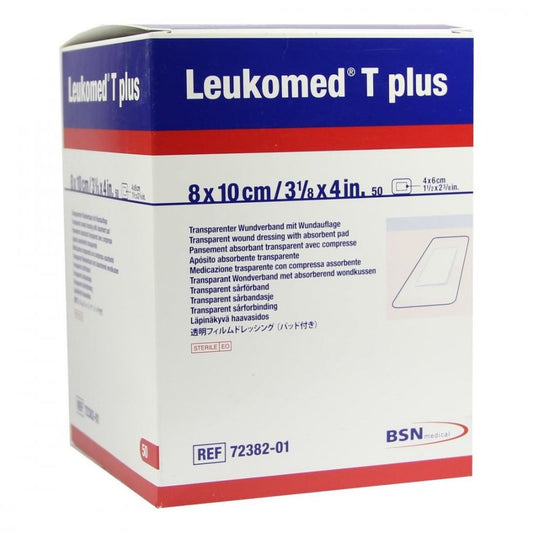 Das Produktfoto zeigt Leukomed Transp.Plus Sterile Pflaster 8x10 Cm (50 stk) PZN 01051063