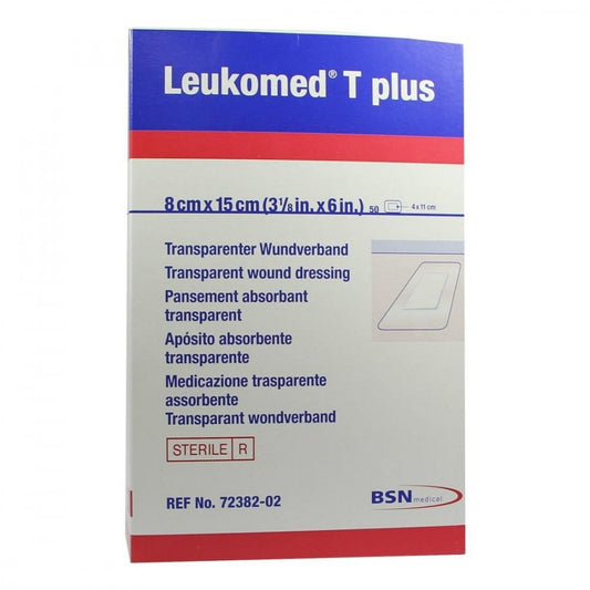 Das Produktfoto zeigt Leukomed Transp.Plus Sterile Pflaster 8x15 Cm (50 stk) PZN 01051092