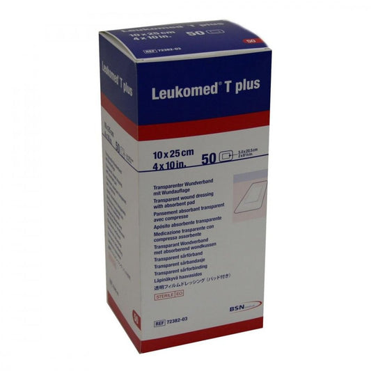 Das Produktfoto zeigt Leukomed Transp.Plus Sterile Pflaster 10x25 Cm (50 stk) PZN 01051117