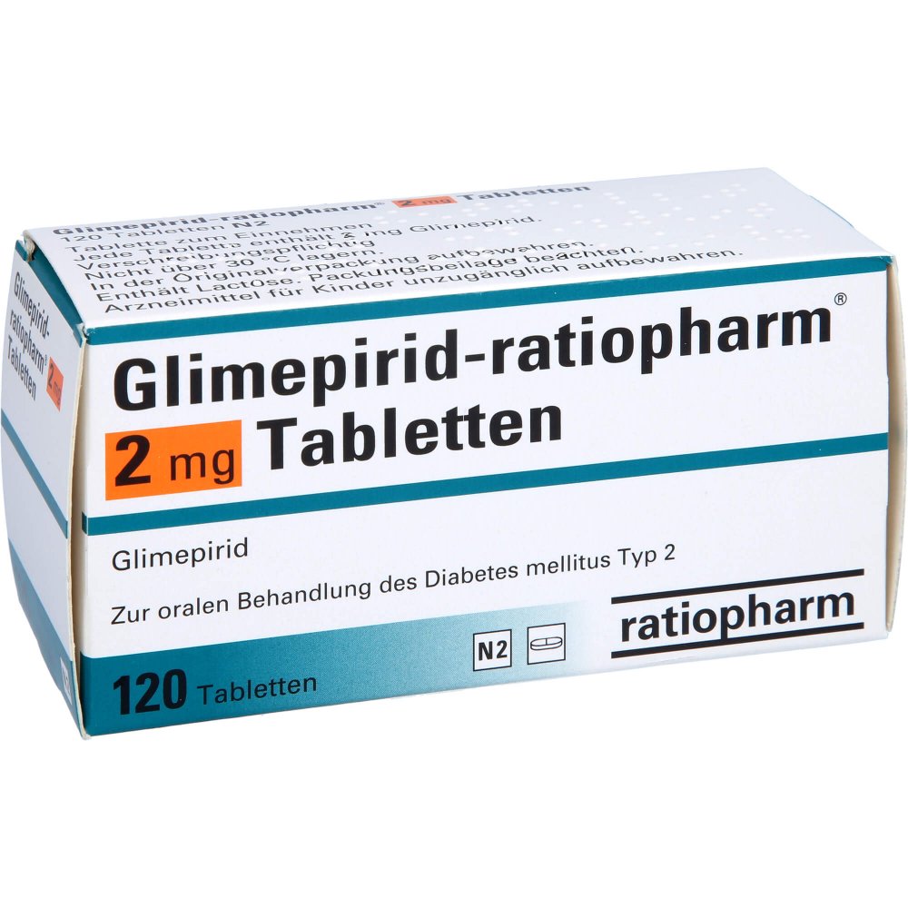 Das Produktfoto zeigt Glimepirid-Ratiopharm 2 Mg Tabletten (120 stk) PZN 01054860