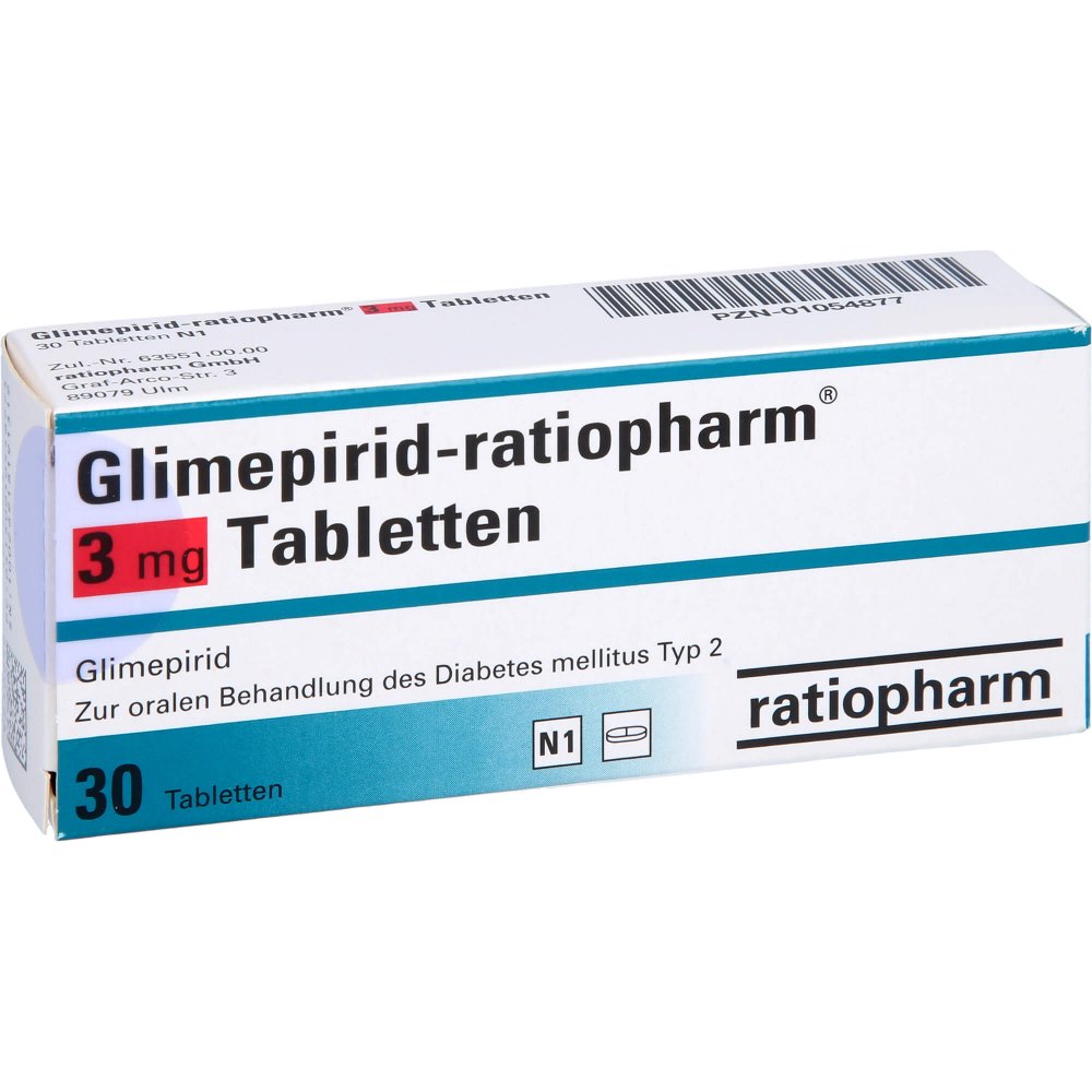 Das Produktfoto zeigt Glimepirid-Ratiopharm 3 Mg Tabletten (30 stk) PZN 01054877