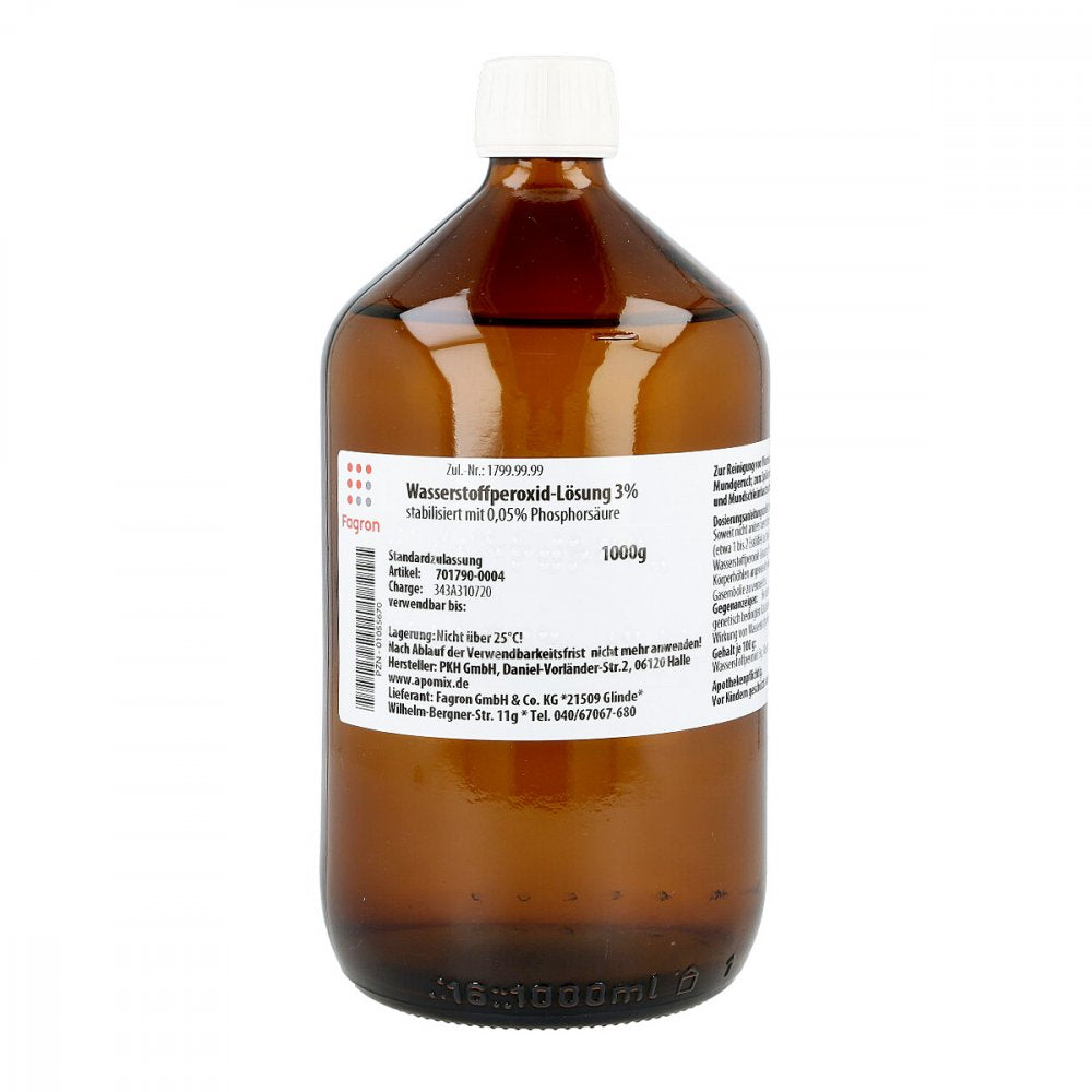 Das Produktfoto zeigt Wasserstoffperoxid Lösung 3% (1000 g) PZN 01055670