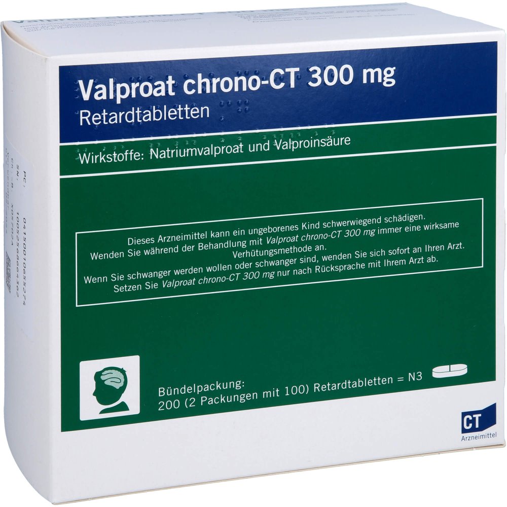Das Produktfoto zeigt Valproat Chrono-Ct 300 Mg Retardtabletten (200 stk) PZN 01065527