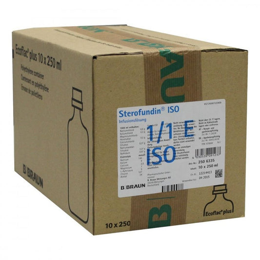 Das Produktfoto zeigt Sterofundin Iso Ecoflac Plus Infusionslösung (10X250 ml) PZN 01078949