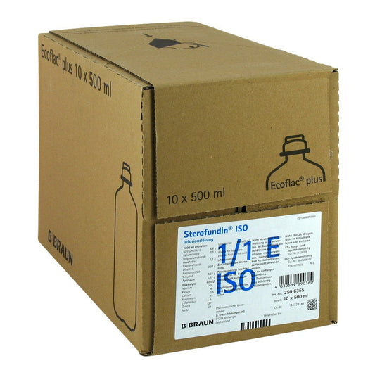 Das Produktfoto zeigt Sterofundin Iso Ecoflac Plus Infusionslösung (10X500 ml) PZN 01078955