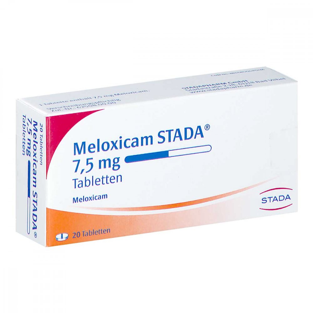Das Produktfoto zeigt Meloxicam Stada 7,5 Mg Tabletten (20 stk) PZN 01079191