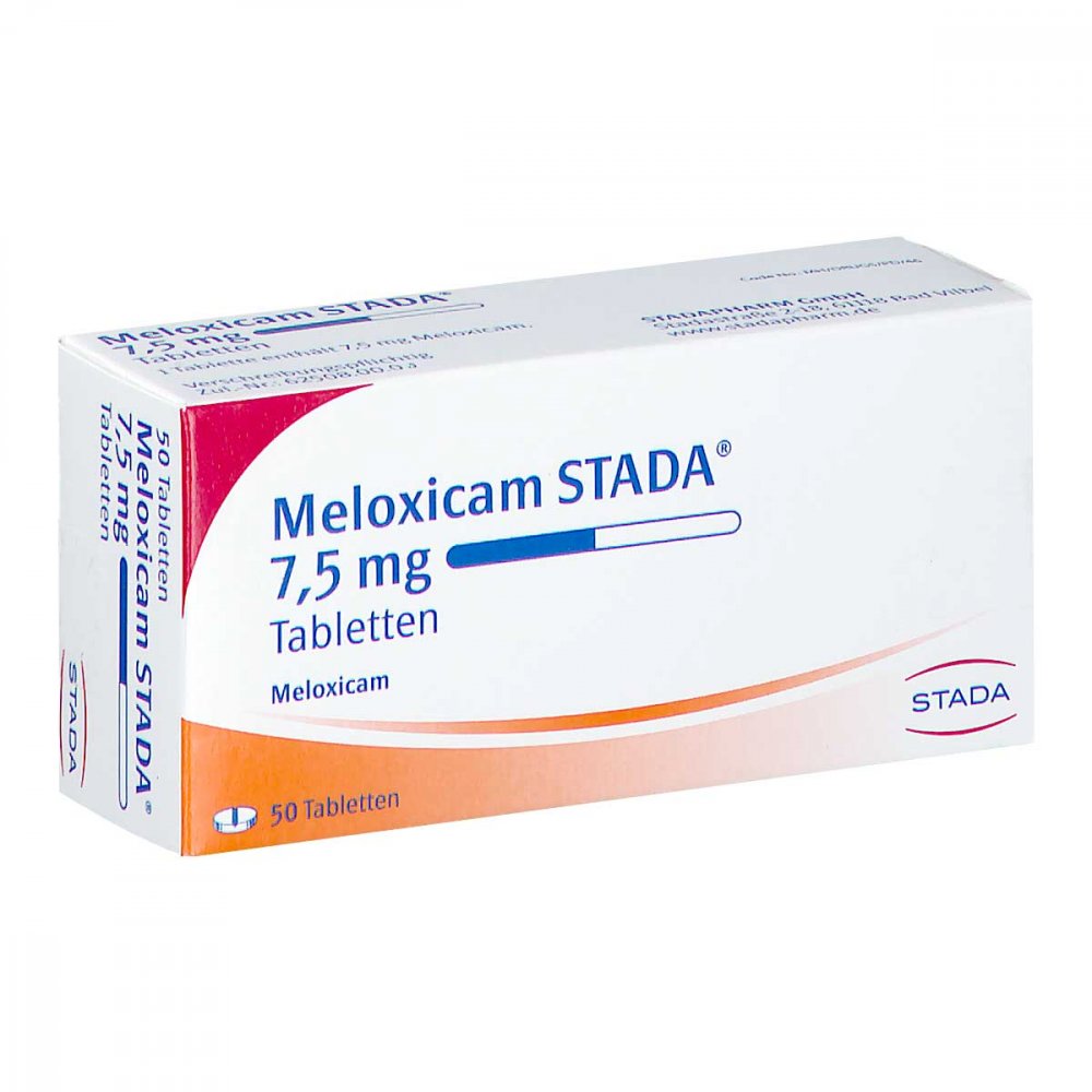 Das Produktfoto zeigt Meloxicam Stada 7,5 Mg Tabletten (50 stk) PZN 01079216