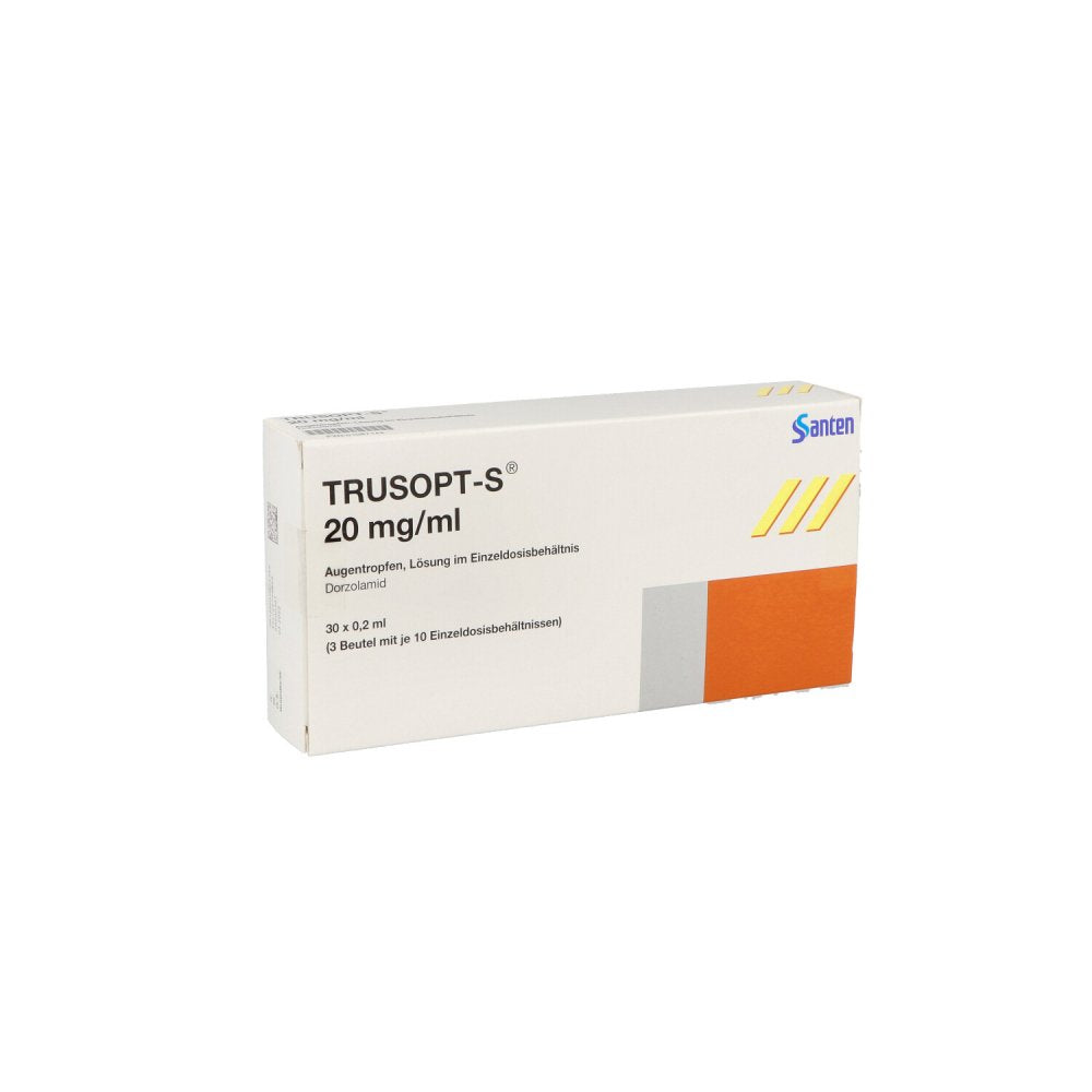 Das Produktfoto zeigt Trusopt S 20 Mg/Ml Augentropfen In Einzeldosisbeh. (30X0.2 ml) PZN 01087144