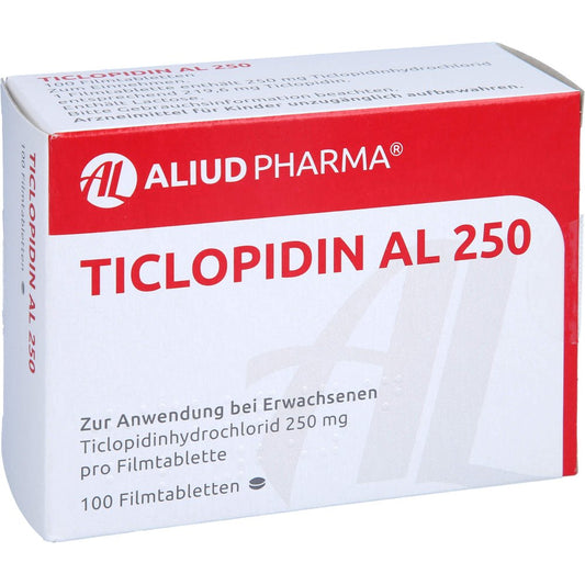 Das Produktfoto zeigt Ticlopidin Al 250 Filmtabletten (100 stk) PZN 01098320