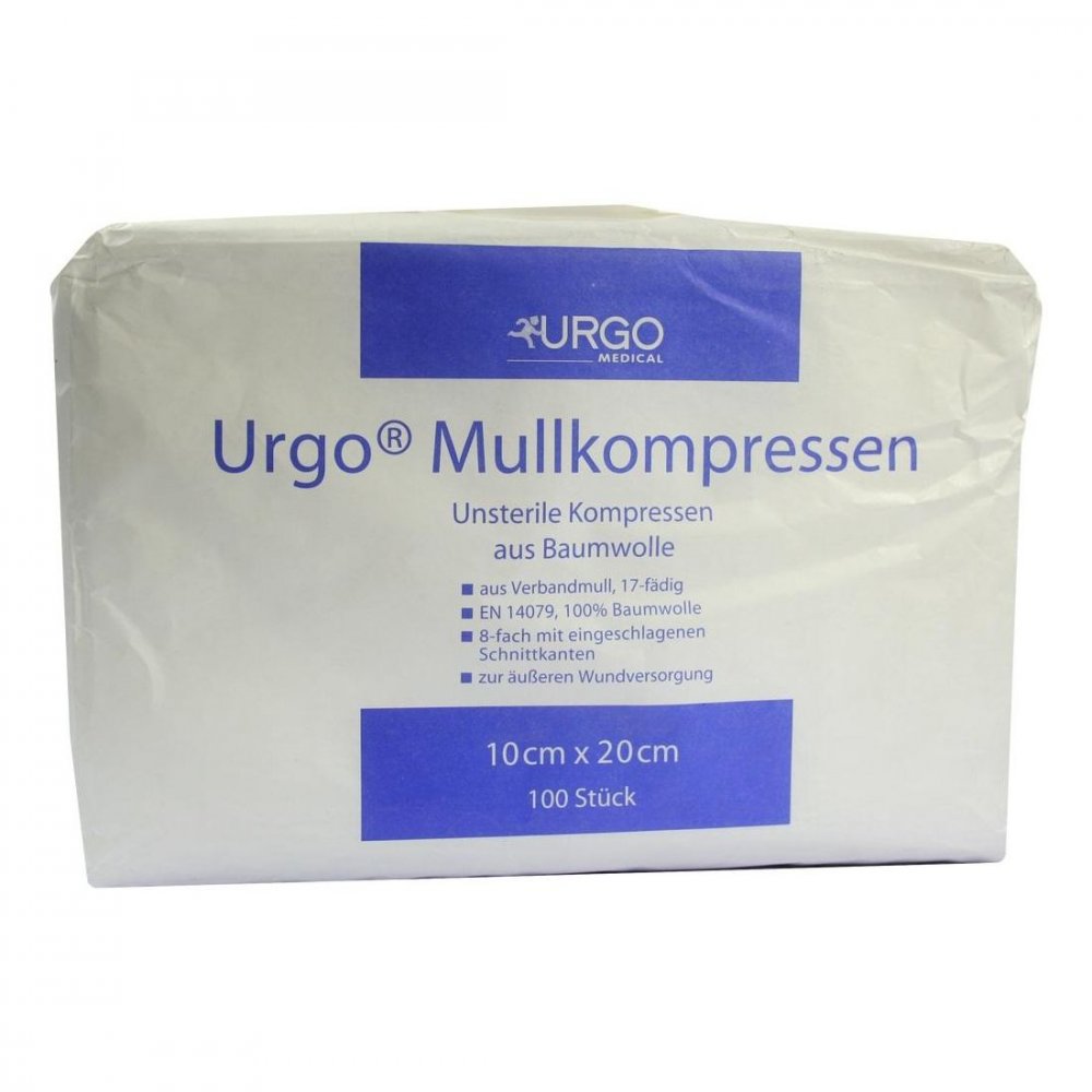 Das Produktfoto zeigt Urgo Mullkompressen 10x20 Cm Unsteril 8fach (100 stk) PZN 01103736