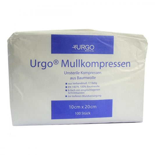 Das Produktfoto zeigt Urgo Mullkompressen 10x20 Cm Unsteril 8fach (100 stk) PZN 01103736
