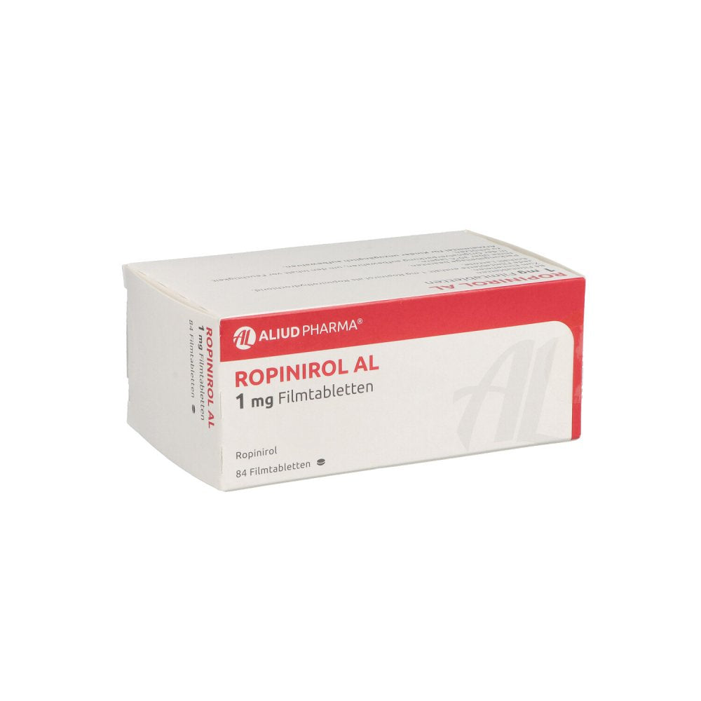 Das Produktfoto zeigt Ropinirol Al 1 Mg Filmtabletten (84 stk) PZN 01107384