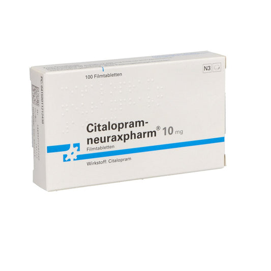Das Produktfoto zeigt Citalopram-Neuraxpharm 10 Mg Filmtabletten (100 stk) PZN 01121243