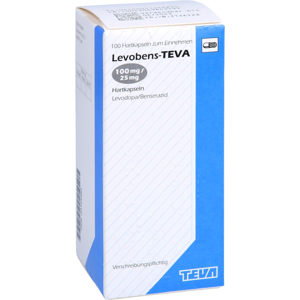 Das Produktfoto zeigt Levobens Teva 100 Mg/25 Mg Hartkapseln (100 stk) PZN 01124483