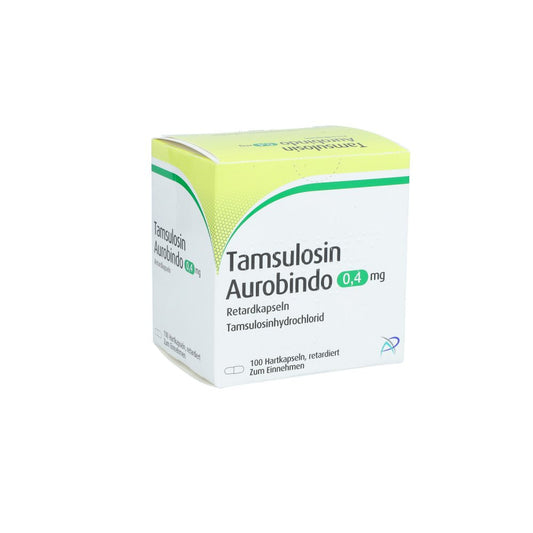 Das Produktfoto zeigt Tamsulosin Aurobindo 0,4 Mg Retardkapseln (100 stk) PZN 01129612