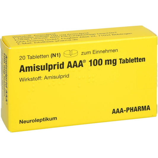 Das Produktfoto zeigt Amisulprid Aaa-Pharma 100 Mg Tabletten (20 stk) PZN 01135050