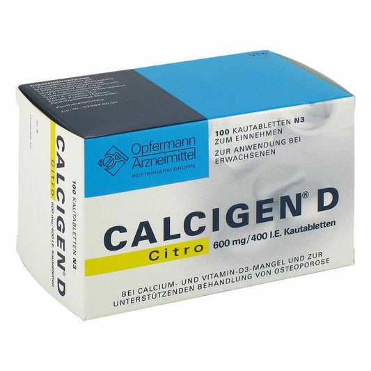 Das Produktfoto zeigt Calcigen D Citro 600 Mg/400 I.E. Kautabletten (100 stk) PZN 01138545