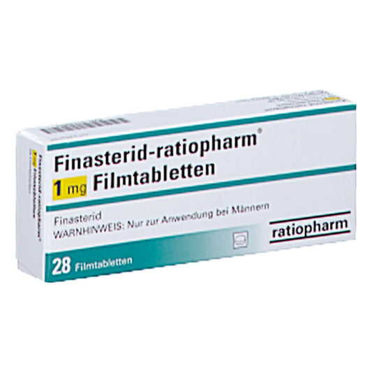 Das Produktfoto zeigt Finasterid Ratiopharm 1 Mg Filmtabletten (28 stk) PZN 01139013