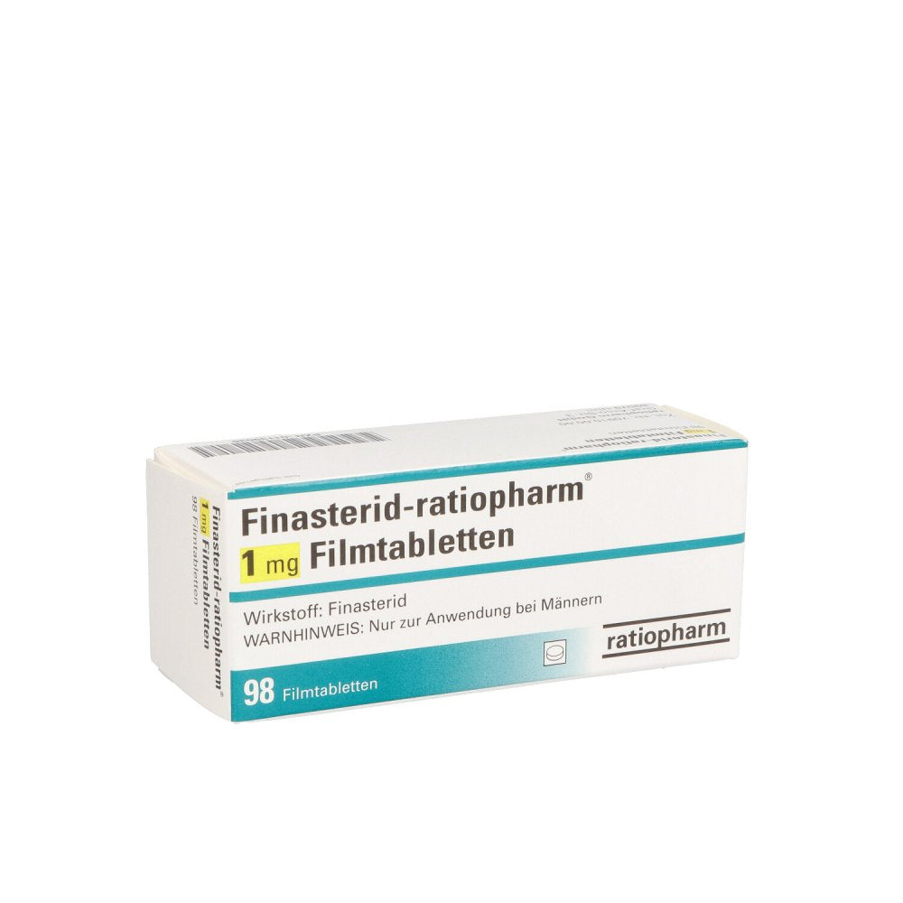 Das Produktfoto zeigt Finasterid Ratiopharm 1 Mg Filmtabletten (98 stk) PZN 01139036