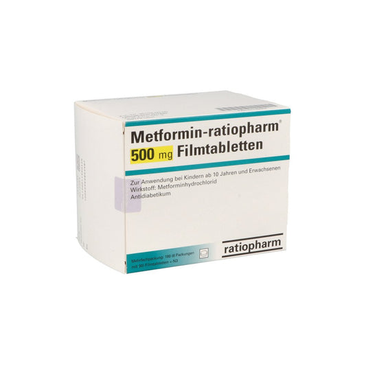 Das Produktfoto zeigt Metformin-Ratiopharm 500 Mg Filmtabletten (180 stk) PZN 01139042