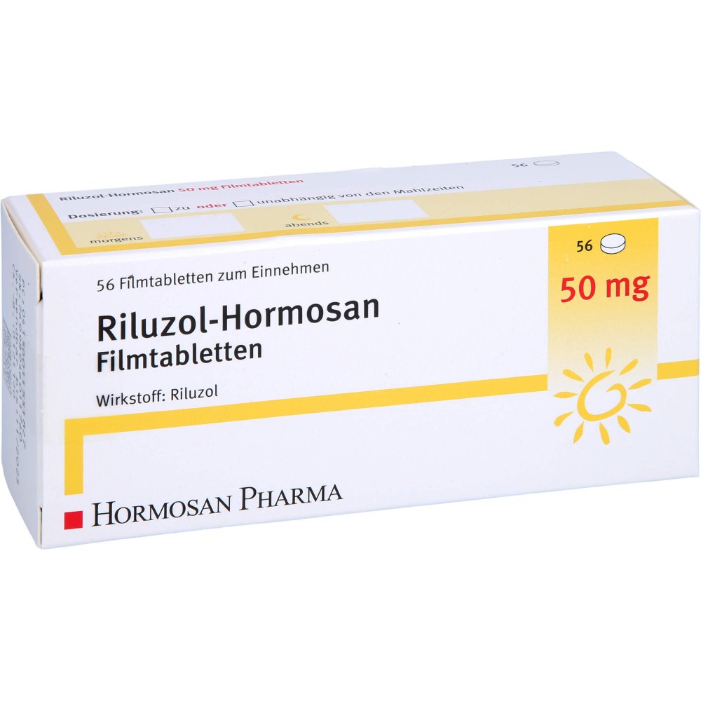 Das Produktfoto zeigt Riluzol Hormosan 50 Mg Filmtabletten (56 stk) PZN 01155182