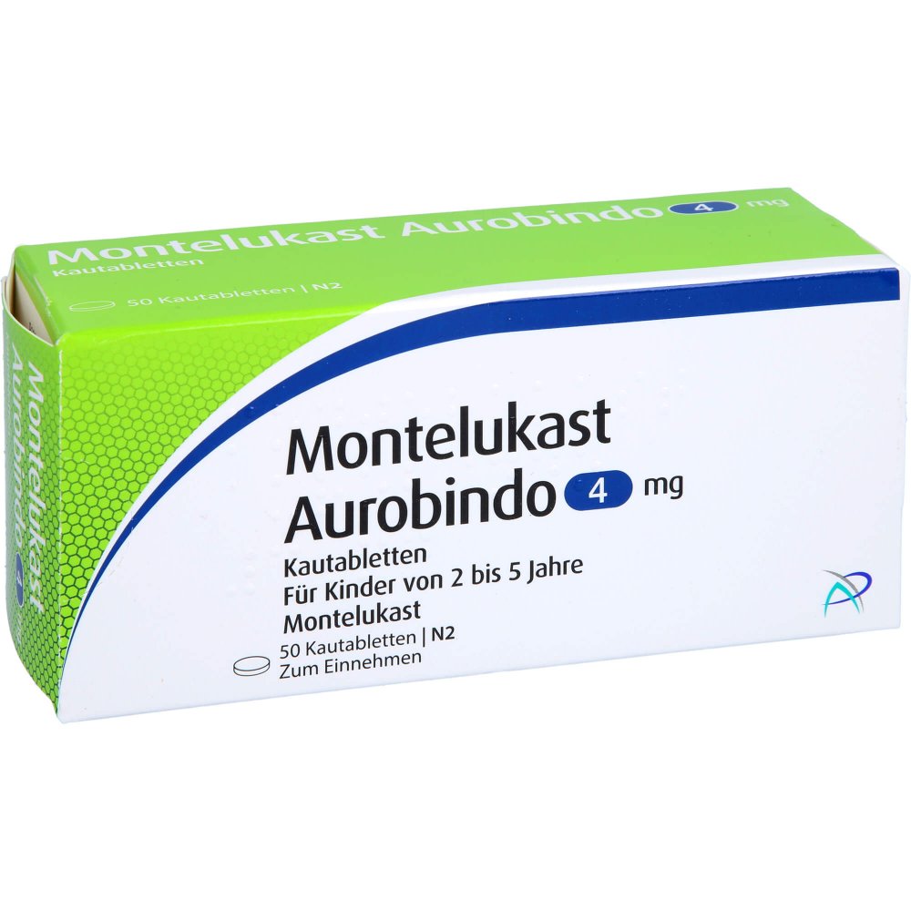 Das Produktfoto zeigt Montelukast Aurobindo 4 Mg Kautabletten (50 stk) PZN 01155785