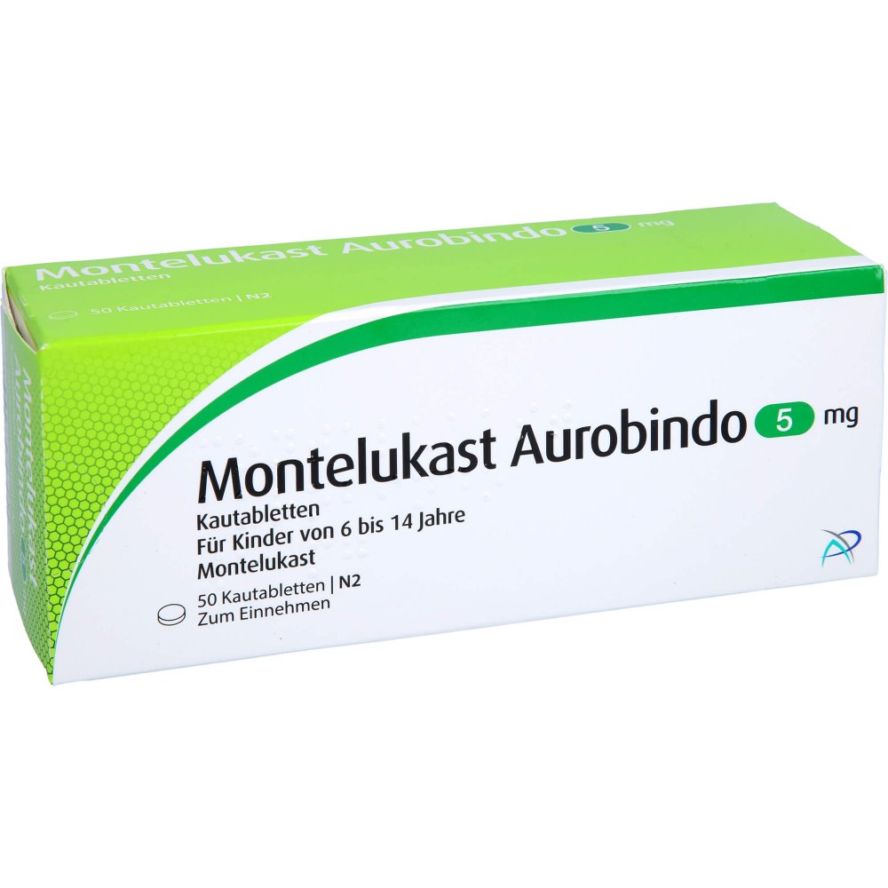 Das Produktfoto zeigt Montelukast Aurobindo 5 Mg Kautabletten (50 stk) PZN 01155839