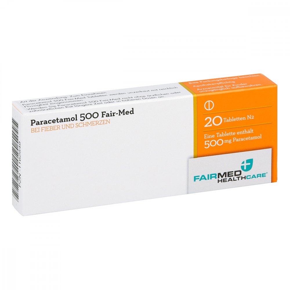 Das Produktfoto zeigt Paracetamol 500 Fair Med Tabletten (20 stk) PZN 01162549