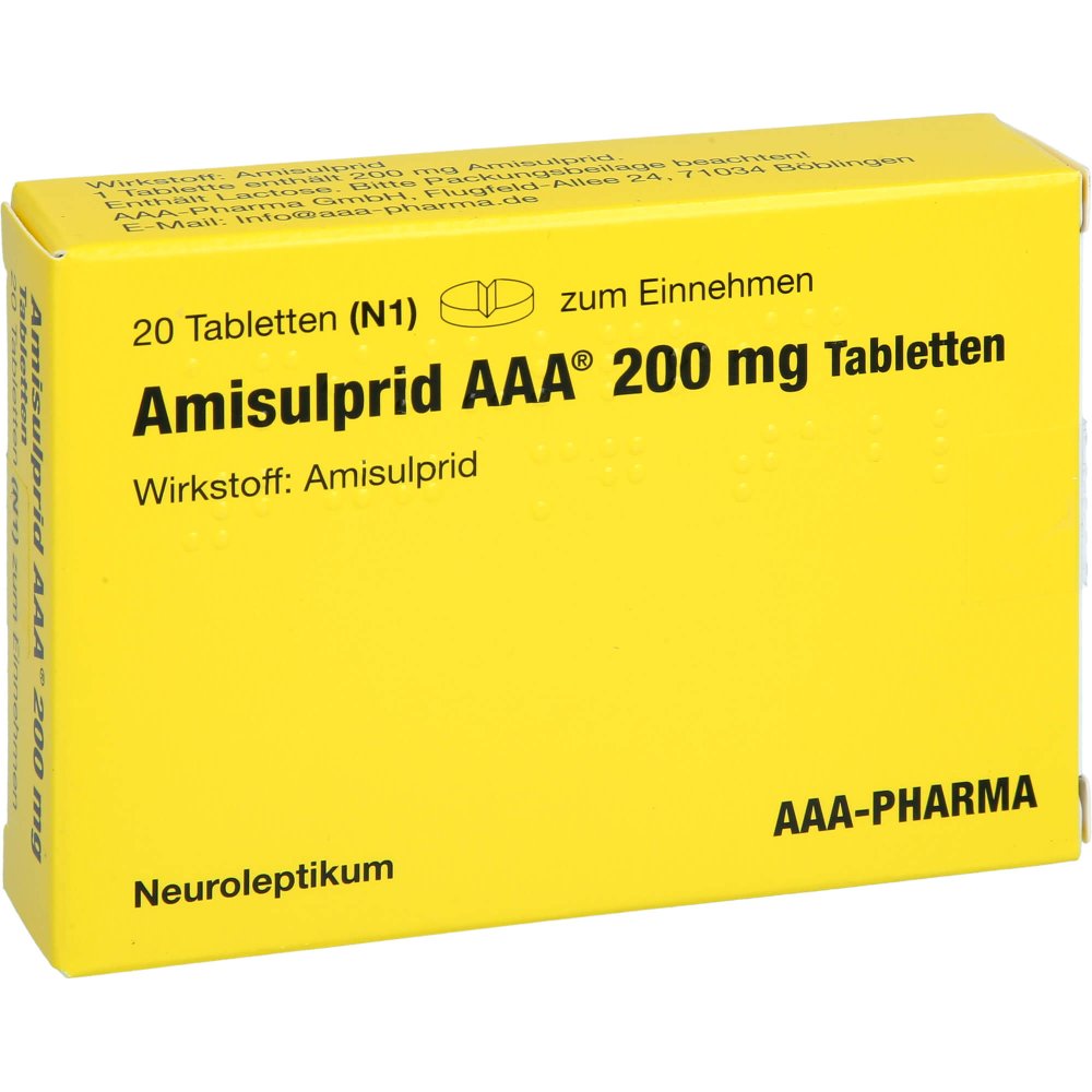Das Produktfoto zeigt Amisulprid Aaa-Pharma 200 Mg Tabletten (20 stk) PZN 01162992