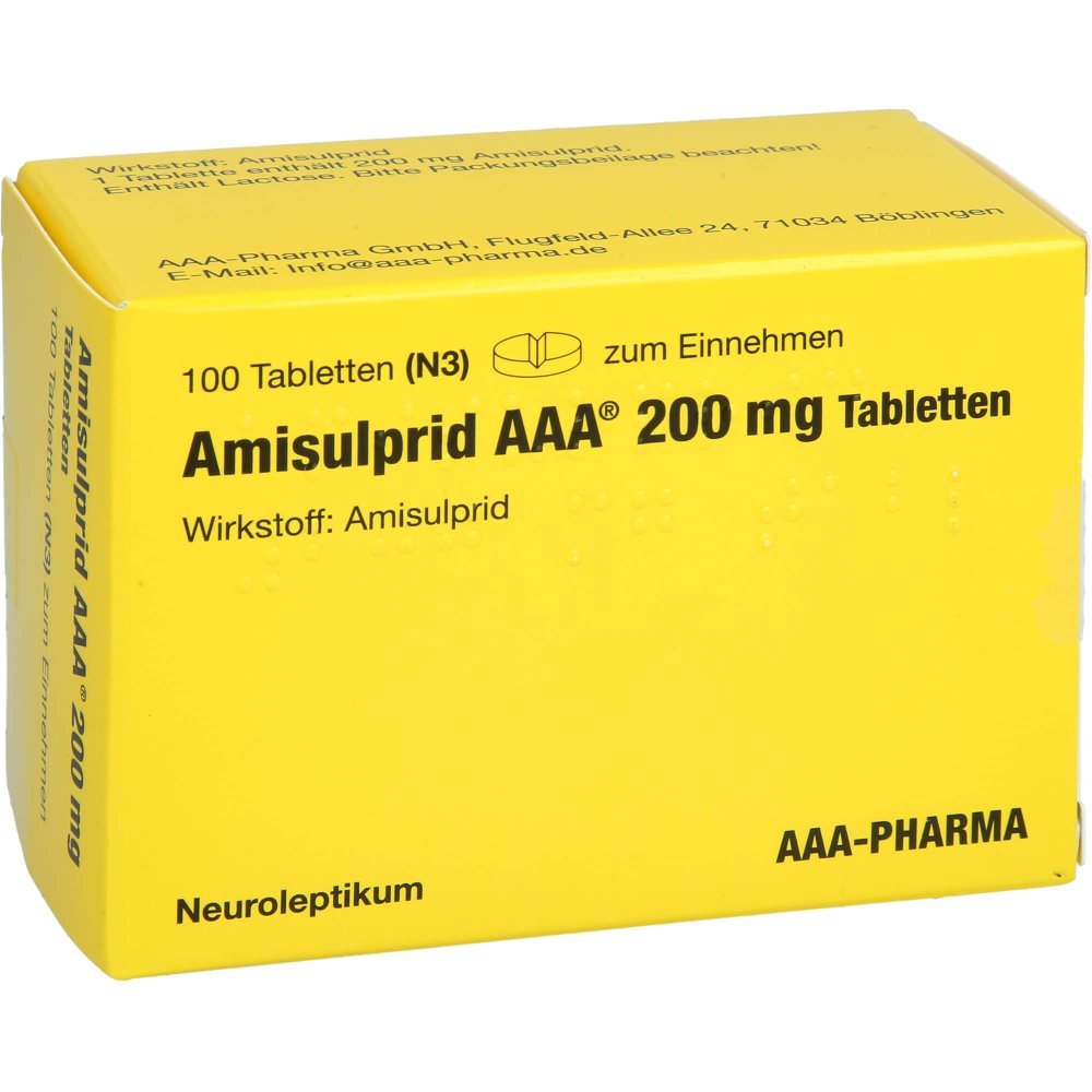Das Produktfoto zeigt Amisulprid Aaa-Pharma 200 Mg Tabletten (100 stk) PZN 01163023