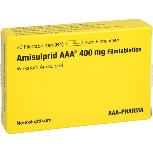 Das Produktfoto zeigt Amisulprid Aaa-Pharma 400 Mg Filmtabletten (20 stk) PZN 01163201